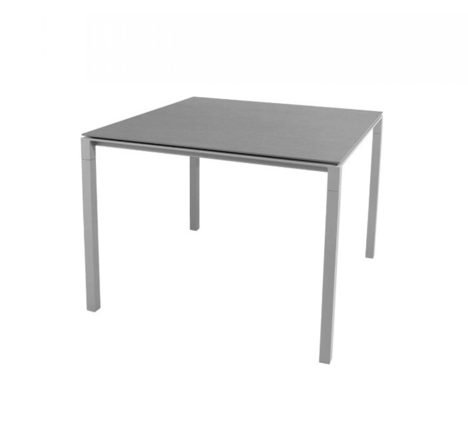 Pure Outdoor Esstisch: Kleiner, quadratischer Gartentisch mit lavagrauem Gestell und schwarzer Tischplatte.